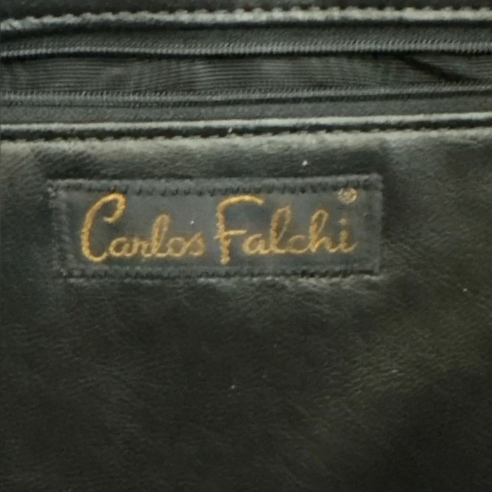Carlos Falchi Black Croc Embossed Leather Messenger Shoulder Bag Y2K Purse